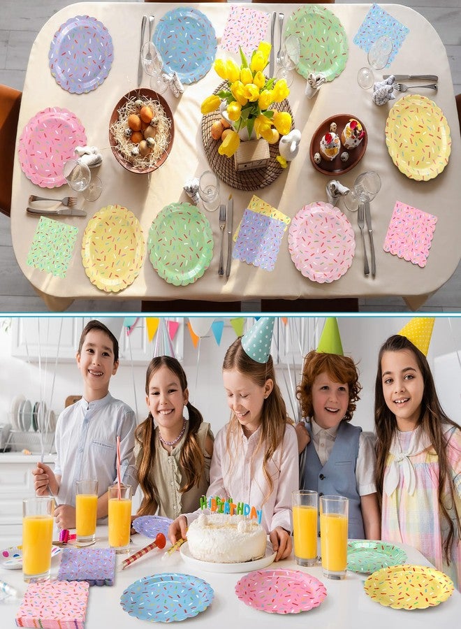 Mimorou 48 Pcs Pastel Donut Confetti Plates and Napkins Party Supplies Sprinkle Paper Plates Disposable Cocktail Napkins for Sprinkle Ice Cream Grow up Theme Baby Shower Party for 24 Guest(Scalloped) - Image 5