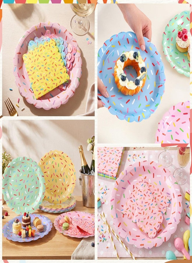 Mimorou 48 Pcs Pastel Donut Confetti Plates and Napkins Party Supplies Sprinkle Paper Plates Disposable Cocktail Napkins for Sprinkle Ice Cream Grow up Theme Baby Shower Party for 24 Guest(Scalloped) - Image 4
