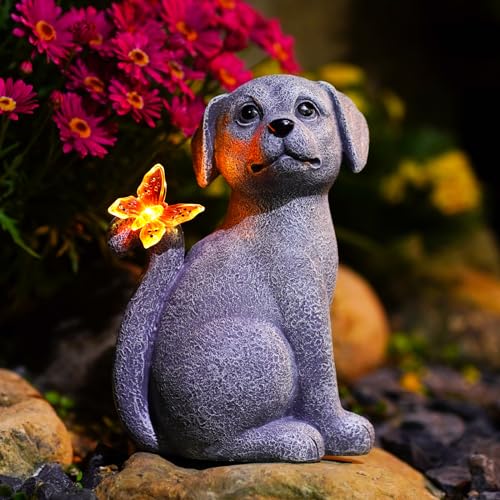 Nacome Dog Outdoor Statues for Garden: Outside Decor with Butterfly Clearance for Yard Art Lawn Ornaments Porch Patio Balcony Home House - Birthday Gifts for Grandma Mom Women - Image 1