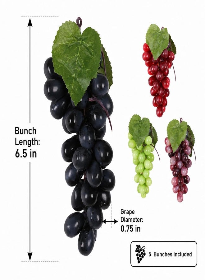 Fevoila 5 Bunches Artificial Grapes, Realistic Simulation Lifelike Rubber Grapes Clusters Fake Grape Bundles Decorative Hanging Ornaments Photography Bowl Prop Food Ornaments Kitchen Centerpiece Decor - Image 2