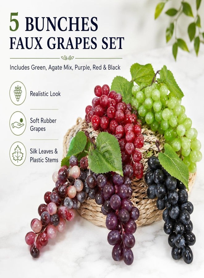 Fevoila 5 Bunches Artificial Grapes, Realistic Simulation Lifelike Rubber Grapes Clusters Fake Grape Bundles Decorative Hanging Ornaments Photography Bowl Prop Food Ornaments Kitchen Centerpiece Decor - Image 3