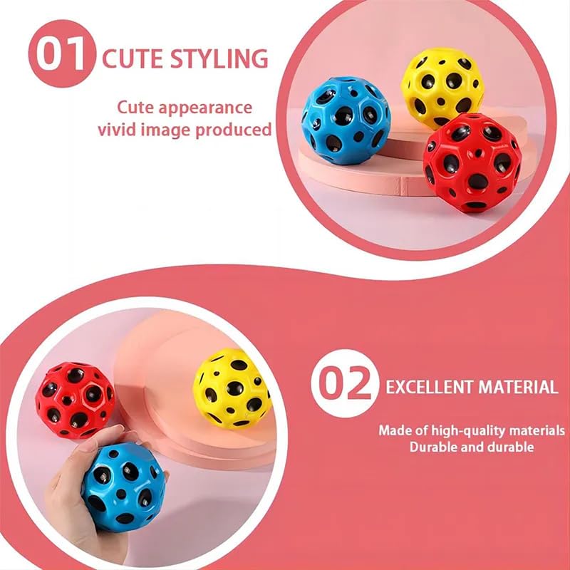 Wish key Crazy Bounce Moon Ball for Kids, Soft Rubber High Bouncing, Moon Textured, Anti-Stress Bouncing for Adults, Sports Training Ball', Children's Sensory Ball'S, Assorted (Pack of2) - Image 4