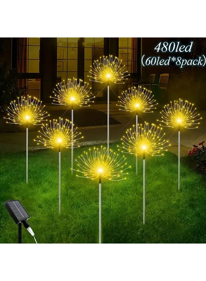 8 Pack 480LED Solar Garden Lights Outdoor 8 Modes Smart Sensor Warm White - Image 1