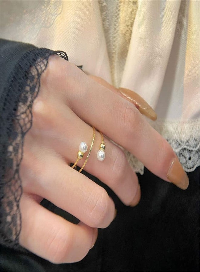 Dtja Shell Pearl Adjustable Open Wrap Ring 925 Sterling Silver 14K Gold Plated Stacking Statement Wedding Finger Rings for Women Girls Fashion Layered Comfort Fit Christmas Holiday Jewelry Gift for Girlfriend Wife - Image 4