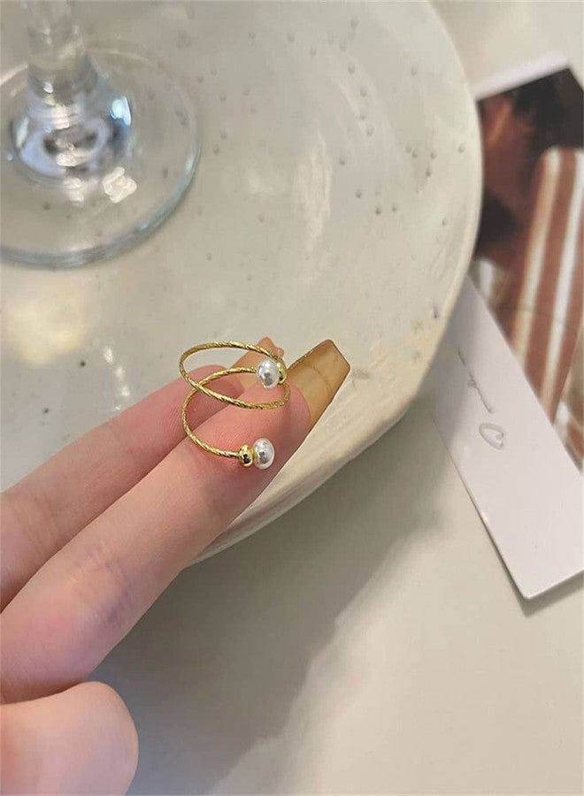 Dtja Shell Pearl Adjustable Open Wrap Ring 925 Sterling Silver 14K Gold Plated Stacking Statement Wedding Finger Rings for Women Girls Fashion Layered Comfort Fit Christmas Holiday Jewelry Gift for Girlfriend Wife - Image 5