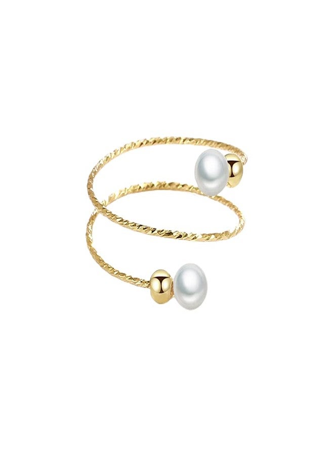 Dtja Shell Pearl Adjustable Open Wrap Ring 925 Sterling Silver 14K Gold Plated Stacking Statement Wedding Finger Rings for Women Girls Fashion Layered Comfort Fit Christmas Holiday Jewelry Gift for Girlfriend Wife - Image 1