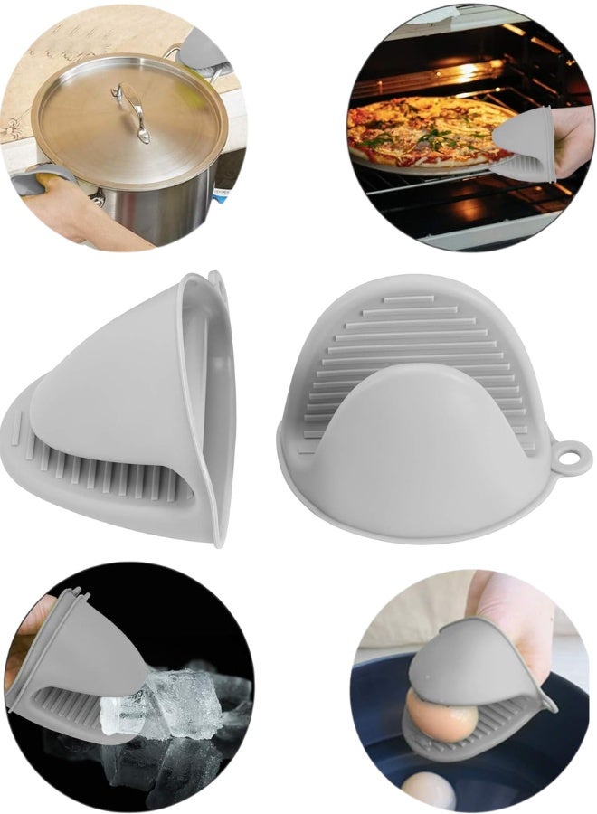 Silicone Mini Oven Mitts Heat Resistant Pinch Grip Set Grey 10 x 7 x 8.5 cm - Image 1