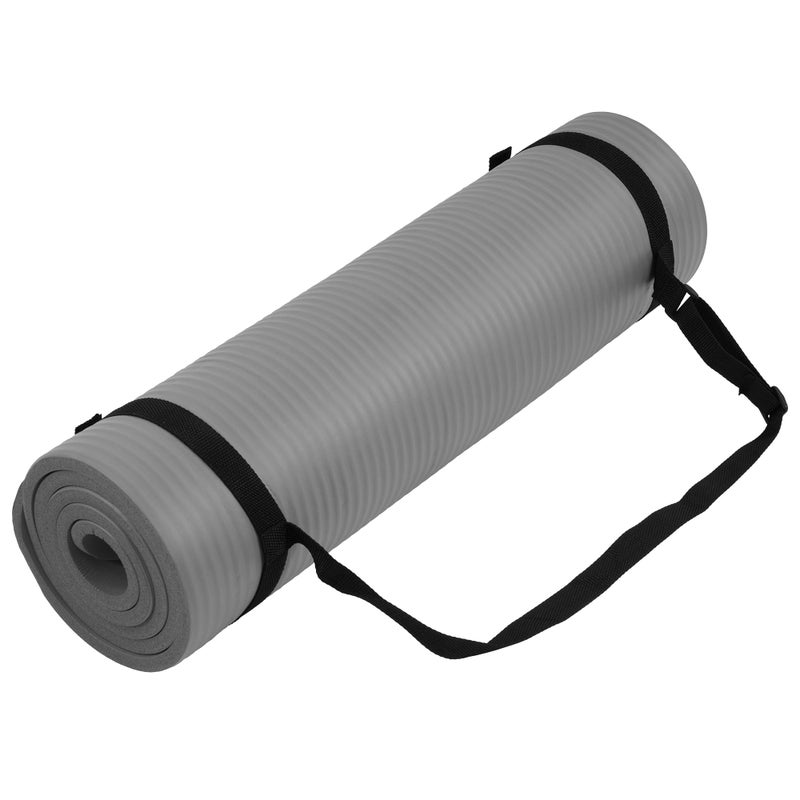 Fitvids All Purpose 12Inch Extra Thick High Density AntiTear Exercise Yoga Mat with Carrying Strap Gray