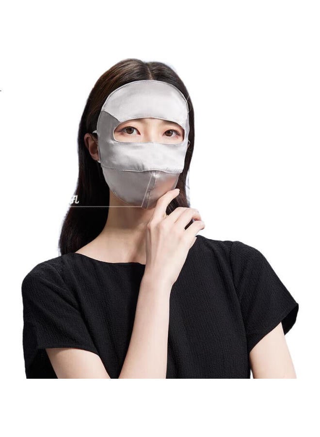 Shanghai Story Women'S 100% Mulberry Silk Sun Protection Full Face Mask Summer Uv Protection Medical Beauty Face Bikini Deep Gray