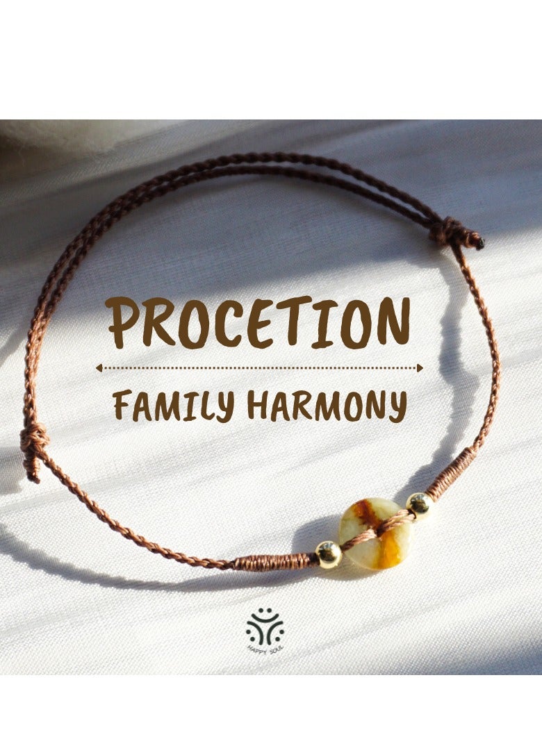 التصميم الأصلي لإبزيم الجاديت الطبيعي متحد المركز، خيط الشمع، سوار رفيع للغاية، يعني الانسجام العائلي، حماية السلام، سوار منسوج يدويًا، متدرج أصفر - Image 1