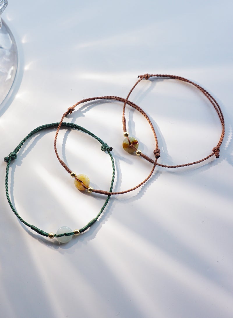 التصميم الأصلي لإبزيم الجاديت الطبيعي متحد المركز، خيط الشمع، سوار رفيع للغاية، يعني الانسجام العائلي، حماية السلام، سوار منسوج يدويًا، متدرج أصفر - Image 4