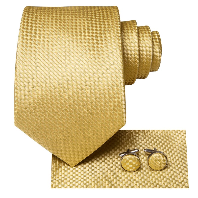Dubulle Mens Paisely Floral Silk Tie for Men Striped Necktie and Pocket Square Set Wedding Business,Gold - Image 2
