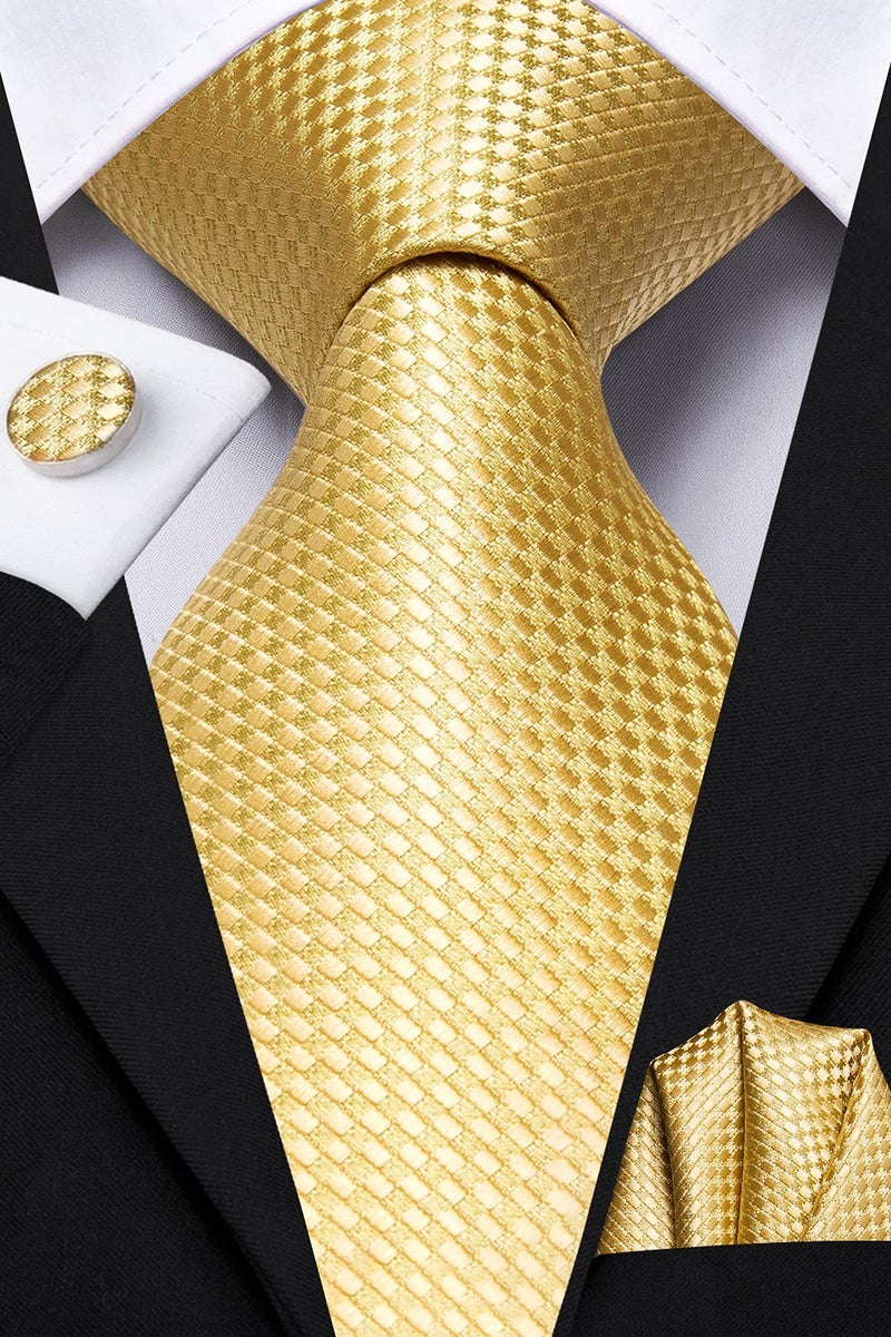 Dubulle Mens Paisely Floral Silk Tie for Men Striped Necktie and Pocket Square Set Wedding Business,Gold - Image 4