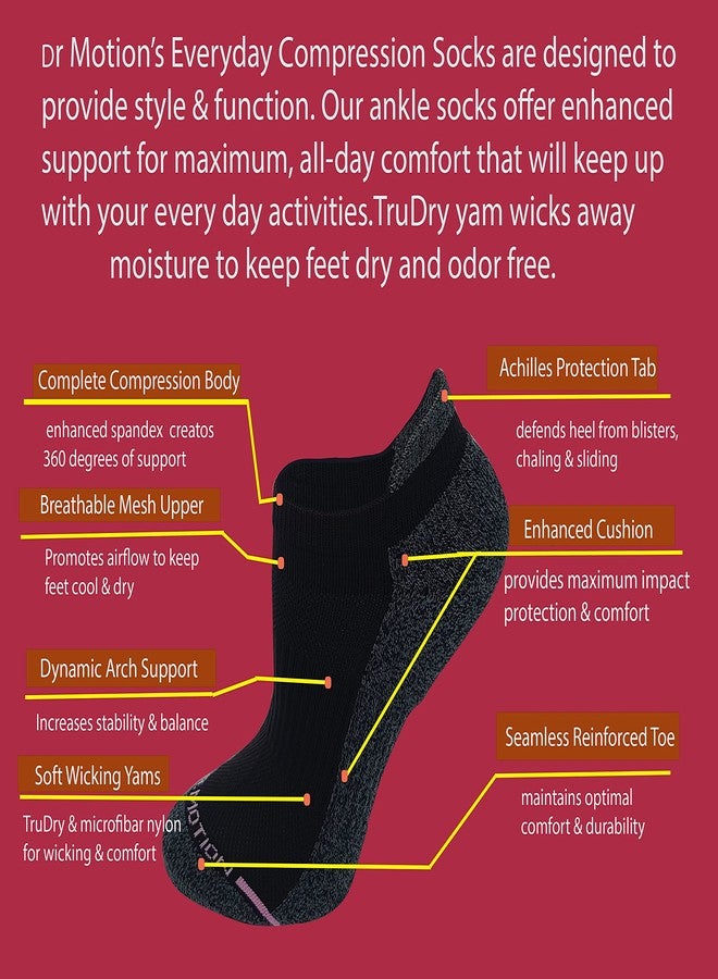موشون جوارب ضغط قصيرة للكاحل من MOTION Dr للنساء والرجال، عبوة من 6 قطع (مقاس 9-11، أسود/رمادي) - Image 2