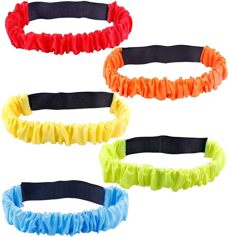 Augshy 5 Pcs 3 Legged Race Bands, Colorful Elastic Tie Rope Bands for Carnival Relay Race, Field Day Games, Adults Outdoor Team Game Party Supplies - Image 1