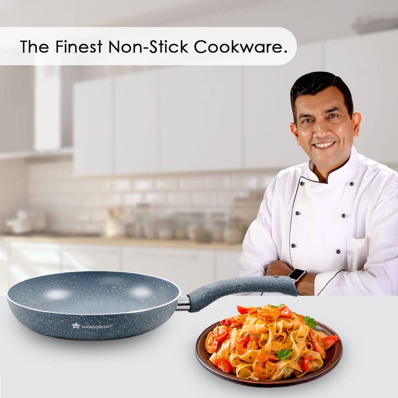 Wonderchef Granite 24 cm Non-Stick Fry Pan | 1.8 L | Grey | 5 Layer PFOA Free Non-Stick Coating | Compatible with Hot Plate, Hobs, Gas Stove, Ceramic Plate and Induction cooktop | 2 Years Warranty - Image 2