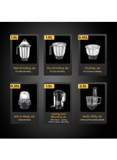 PRESTIGE Prestige Endura Pro 1000W Multi Functional Mixer Grinder With Ball Bearing Technology|6 Jars With Food Processing Attachments |14 Different Functionalities|Black & Silver - 1000 Watts  - Image 3