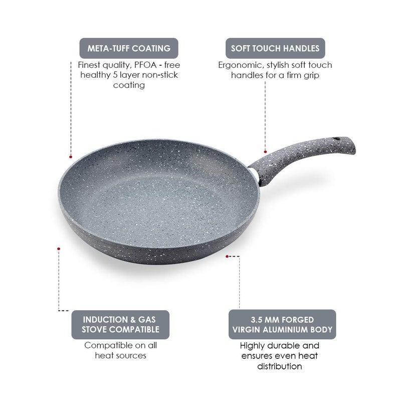 Wonderchef Granite 24 cm Non-Stick Fry Pan | 1.8 L | Grey | 5 Layer PFOA Free Non-Stick Coating | Compatible with Hot Plate, Hobs, Gas Stove, Ceramic Plate and Induction cooktop | 2 Years Warranty - Image 4
