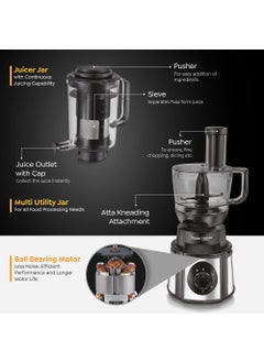 PRESTIGE Prestige Endura Pro 1000W Multi Functional Mixer Grinder With Ball Bearing Technology|6 Jars With Food Processing Attachments |14 Different Functionalities|Black & Silver - 1000 Watts  - Image 2