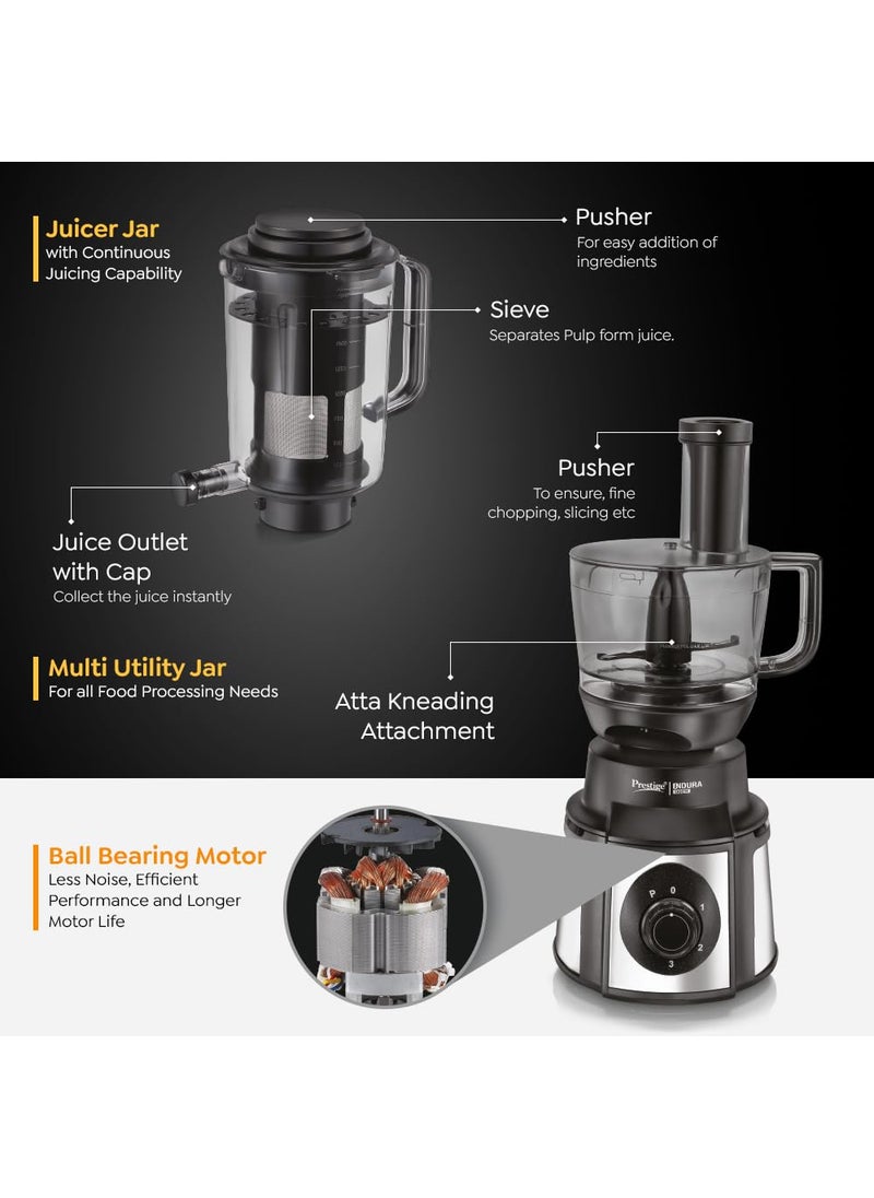 PRESTIGE - Prestige Endura Pro 1000W Multi Functional Mixer Grinder With Ball Bearing Technology|6 Jars With Food Processing Attachments |14 Different Functionalities|Black & Silver - 1000 Watts - Image 1