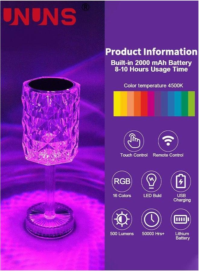 UNUNS Crystal Lamp,Touch Control Table Lamp Night Lights,16 Color LED Rose Diamond USB Rechargeable & Remote Control,Bedside Lamp,Dining Room Lamp,Atmosphere Light For Bedroom/Living - Image 3