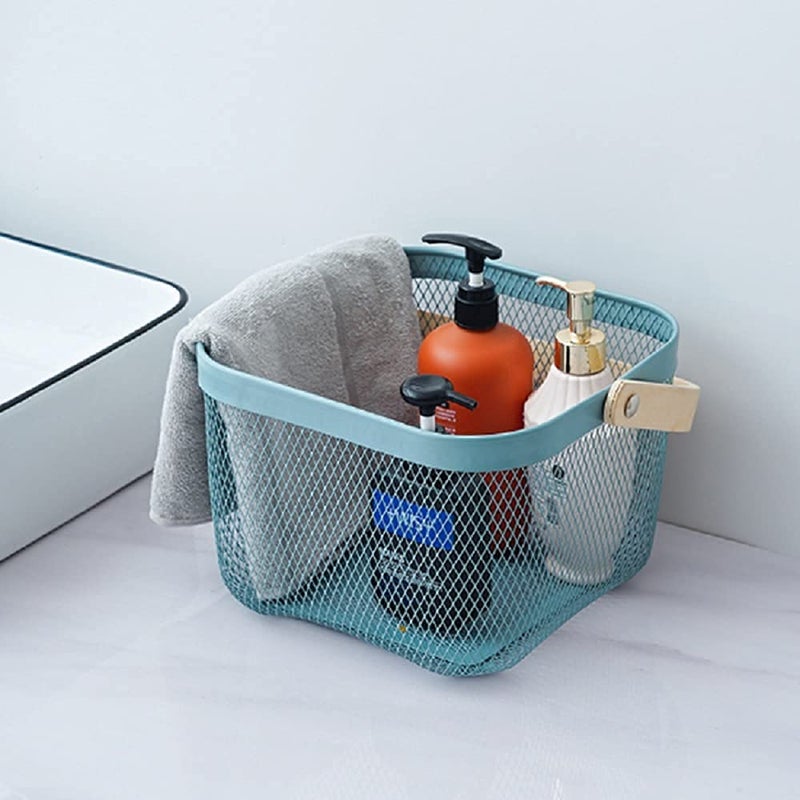 Meneflix Multipurpose Metal Storage Organizer Basket with Handle Vegetable Storage Basket Hanging Garden Basket with Wooden Handle for Kitchen Dining Table Bathroom and Cabinet 25 x 25 x 18 CM - Image 5