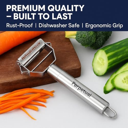 Perpetual 3 In1 Vegetable Peeler | Julienne Peeler for Salad,Fruit and Veg | Noodle & Zoodles Peeler | Stainless Steel Vegetable Shredder Slicer | Ergonomic & Dishwasher Safe 1Pcs - Image 2
