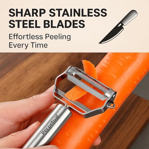 Perpetual 3 In1 Vegetable Peeler | Julienne Peeler for Salad,Fruit and Veg | Noodle & Zoodles Peeler | Stainless Steel Vegetable Shredder Slicer | Ergonomic & Dishwasher Safe 1Pcs - Image 4