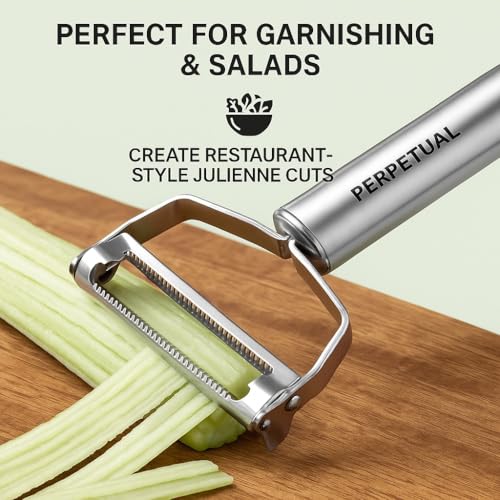 Perpetual 3 In1 Vegetable Peeler | Julienne Peeler for Salad,Fruit and Veg | Noodle & Zoodles Peeler | Stainless Steel Vegetable Shredder Slicer | Ergonomic & Dishwasher Safe 1Pcs - Image 5