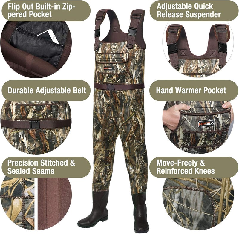 Hisea Chest Waders for Men with 200G Boots, Neoprene Waterproof Duck Hunting Wader, Insulated Bootfoot Fishing Waders - Image 2