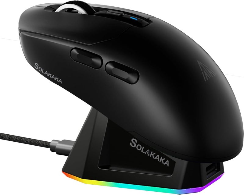 SOLAKAKA SM820 Wireless Gaming Mouse with RGB Charging Dock,24000 DPI Tri-Modes Wireless Mouse with 2 Side Buttons,Programmable Macro Mouse for Gaming(Black) - Image 1