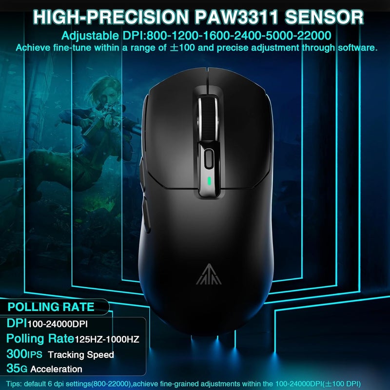 SOLAKAKA SM820 Wireless Gaming Mouse with RGB Charging Dock,24000 DPI Tri-Modes Wireless Mouse with 2 Side Buttons,Programmable Macro Mouse for Gaming(Black) - Image 5