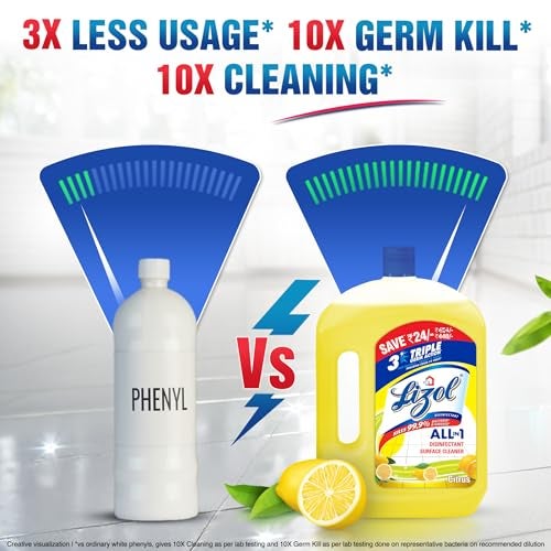 Lizol Disinfectant Surface & Floor Cleaner Liquid, Citrus - 2 Litre | Suitable for All Floor Cleaner Mops | Kills 99.9% Germs| India's #1 Floor Cleaner - Image 3