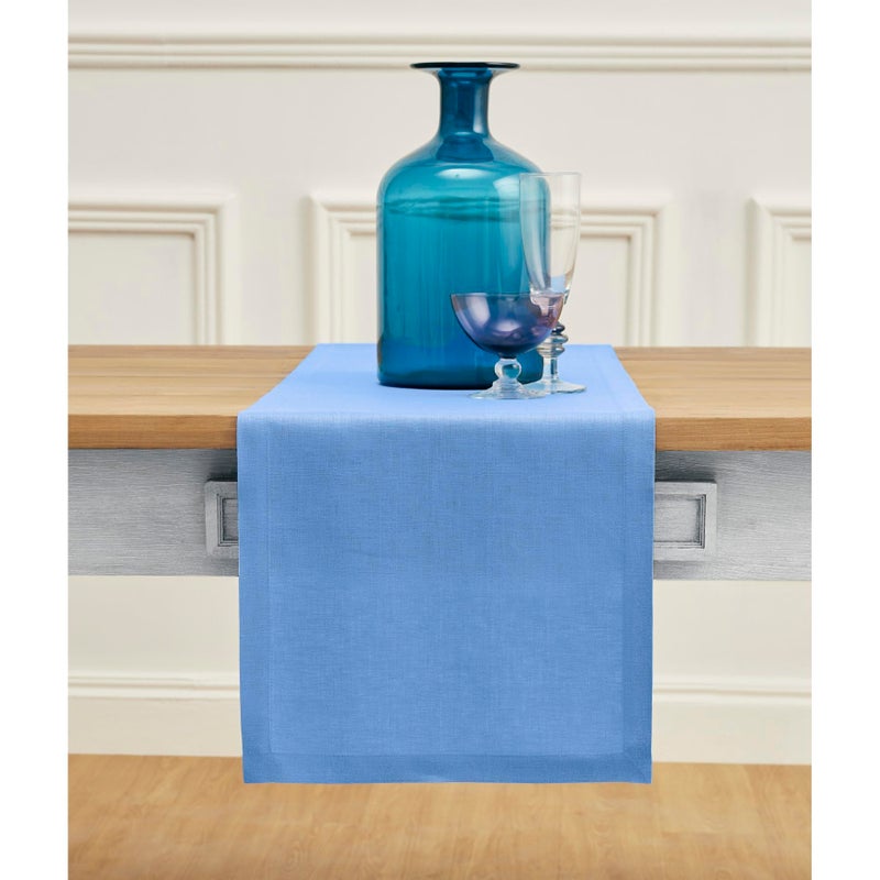 Solino Home Linen Table Runner 108 Inches Long - 100% Pure Linen Provence Blue Table Runner 14 x 108 Inch - Machine Washable Dining Christmas Table Runner - Fete - Image 1