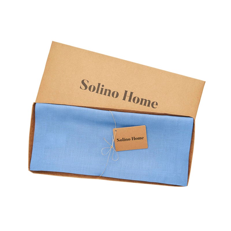 Solino Home Linen Table Runner 108 Inches Long - 100% Pure Linen Provence Blue Table Runner 14 x 108 Inch - Machine Washable Dining Christmas Table Runner - Fete - Image 4