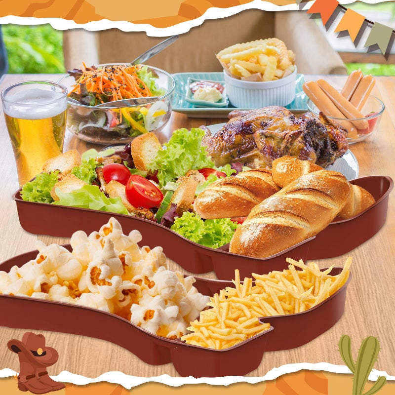 Uiifan 24 Pcs Cowboy Boot Party Serving Trays, Disposable Plastic Compartment Plates Boot Shaped Plates Western Theme Party Decorations Tableware for Cowboy Cowgirl Birthday Supplies (Brown) - Image 5