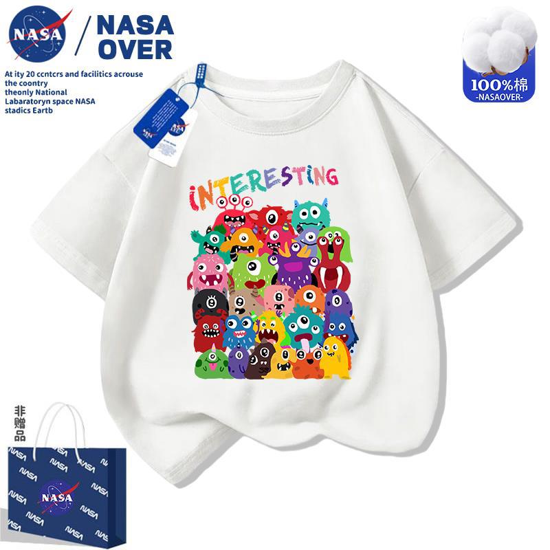 Nasa Kidsren'S Cartoon Little Monster 2025 Short-Sleeved T-Shirt Boys' Clothing Pure Cotton Half-Sleeved Cute Top - Image 2
