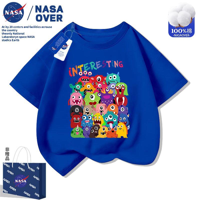 Nasa Kidsren'S Cartoon Little Monster 2025 Short-Sleeved T-Shirt Boys' Clothing Pure Cotton Half-Sleeved Cute Top - Image 4
