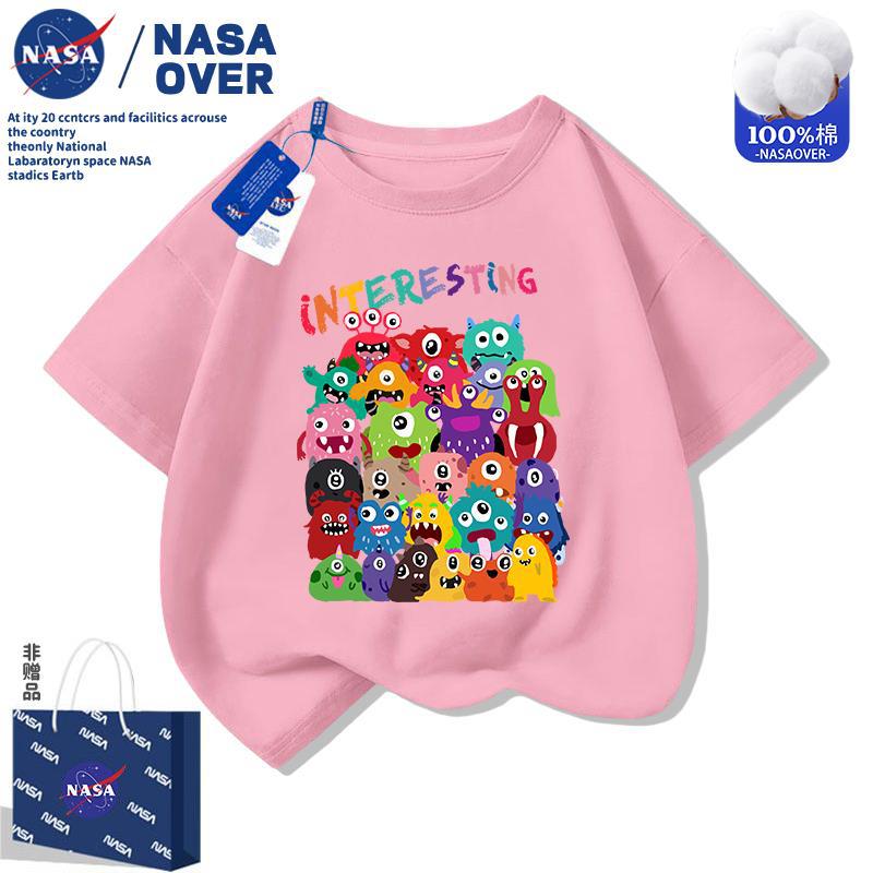Nasa Kidsren'S Cartoon Little Monster 2025 Short-Sleeved T-Shirt Boys' Clothing Pure Cotton Half-Sleeved Cute Top - Image 3