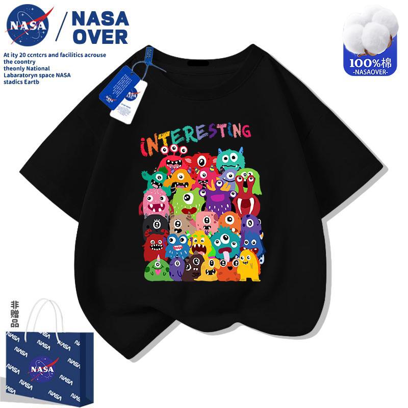 Nasa Kidsren'S Cartoon Little Monster 2025 Short-Sleeved T-Shirt Boys' Clothing Pure Cotton Half-Sleeved Cute Top - Image 1