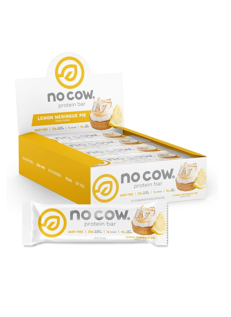 No Cow - Protein Bar, Lemon Meringue Pie, 22g Plant Based Protein, Keto Friendly, Low Carb, Low Sugar, Dairy Free, Gluten Free, Vegan, High Fiber, Non-GMO, 12Count - Image 1