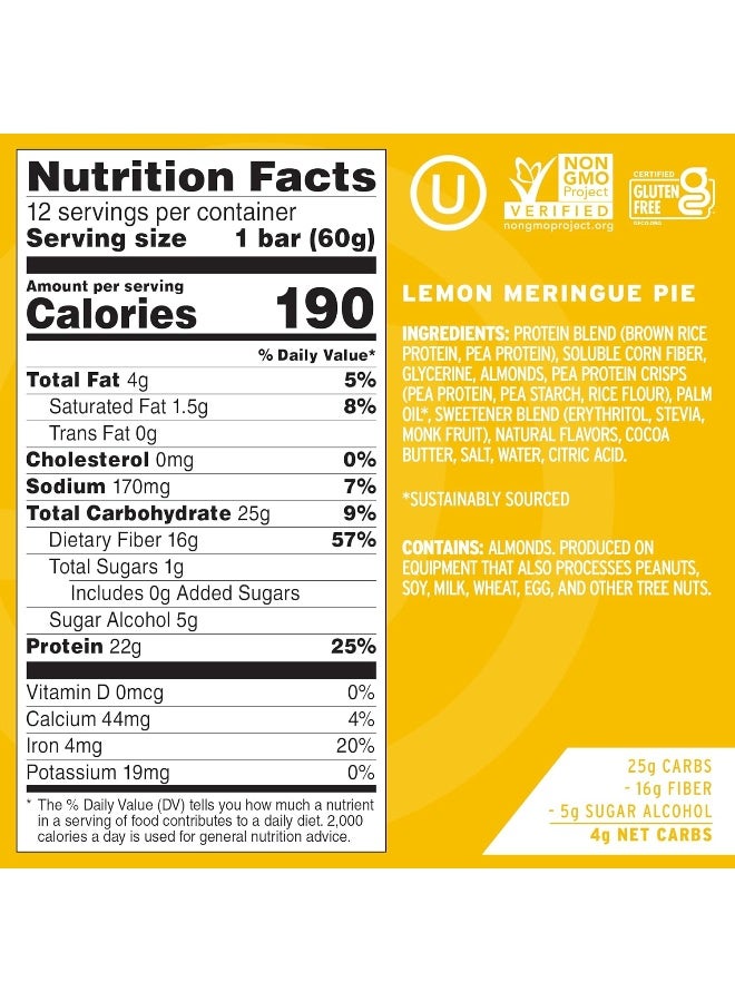 No Cow Protein Bar, Lemon Meringue Pie, 22g Plant Based Protein, Keto Friendly, Low Carb, Low Sugar, Dairy Free, Gluten Free, Vegan, High Fiber, Non-GMO, 12Count - Image 4