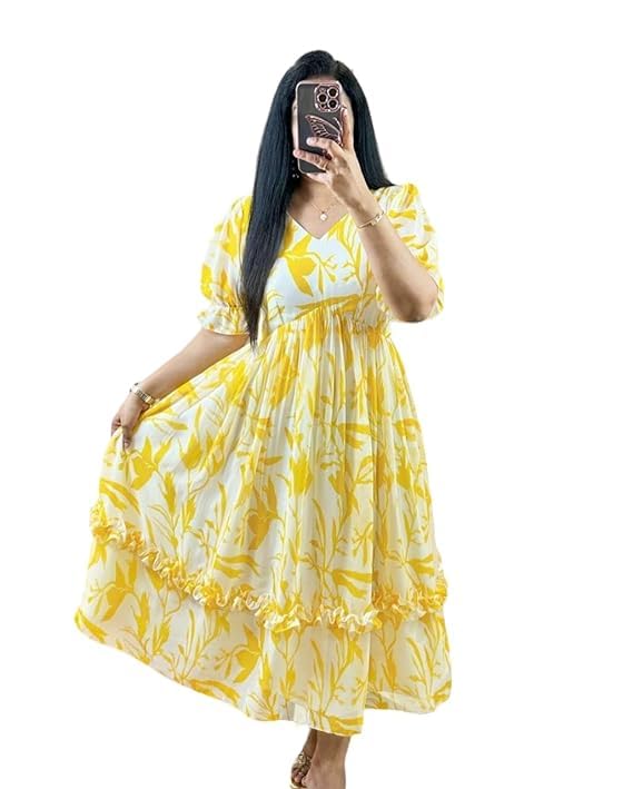 MEERA FAB Women Cotton Blend Regular Anarkali Floral Printed Kurta Set , XL, Multicolor - Image 1