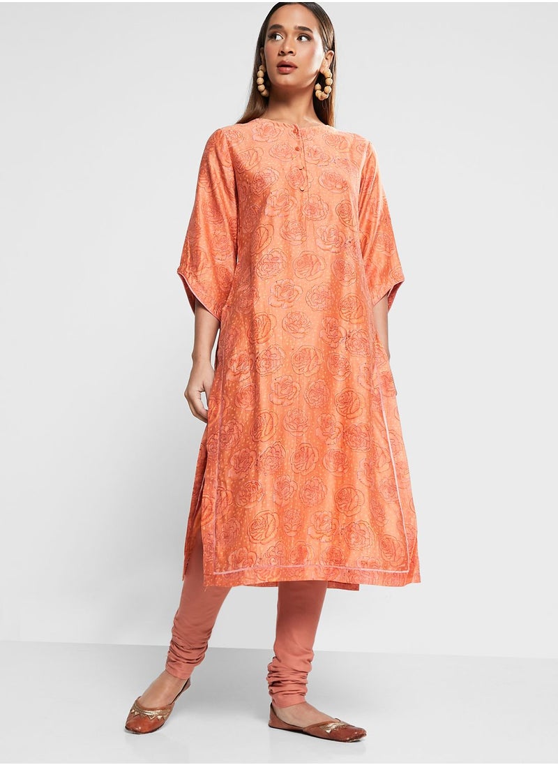 Fabindia - Floral Printed Button Detail Kurti - Image 1