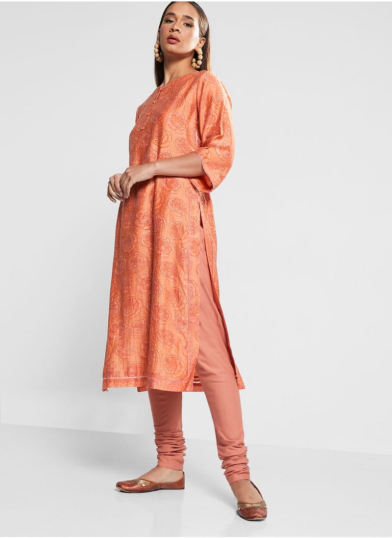 Fabindia - Floral Printed Button Detail Kurti - Image 1