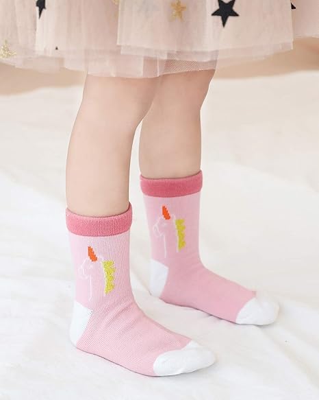 CUTEABLY Anti-Skid Dotted Girls Cotton Crew Socks, Cartoon Animal Print, (Assorted/Random Designs) (4-5 Year) - Image 2