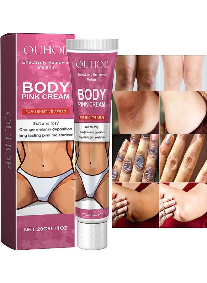 OUHOE Body Pink Cream, Snow Bleach Cream For Private Part Underarm Whitening, Dark Skin Bleaching Cream For Dark Spots, Face And Body Skin Lightening Bleaching Cream For Intimate Areas Brightening, 20G - Image 1