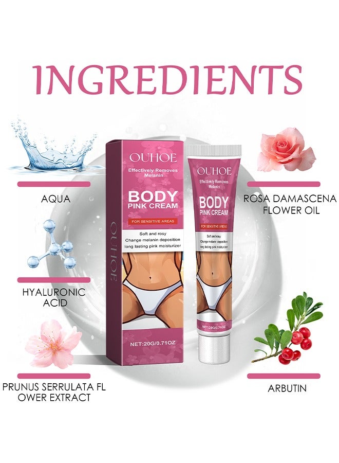 OUHOE Body Pink Cream, Snow Bleach Cream For Private Part Underarm Whitening, Dark Skin Bleaching Cream For Dark Spots, Face And Body Skin Lightening Bleaching Cream For Intimate Areas Brightening, 20G - Image 2