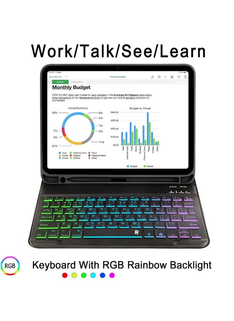 Rock Pow - Keyboard Case for iPad 10.2 9th Generation 2021/8th Gen 2020/7th Gen 2019/iPad Air 3/iPad Pro 10.5 inch Wireless Magnetically Detachable Keyboard RGB Backlit and Stand Folio Case for 10.2" iPad 9th/8th/7th Auto Sleep/Wake - Image 1