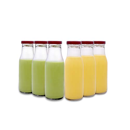 CROCO JAR Transparent Glass Water Bottle | Red Cap Leak Proof Glass Bottles for Fridge, Juice, Milk, Smoothies, Office & Home Use | 265 ml Set of 6 - Image 1